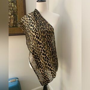 Leopard Print Sheer Scarf, 100% Polyester, Made in Korea